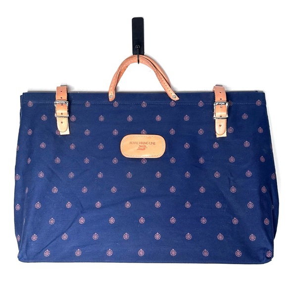 Royal Viking Line Cruise Line Large Canvas Leather Tote Travel Bag - Picture 1 of 16